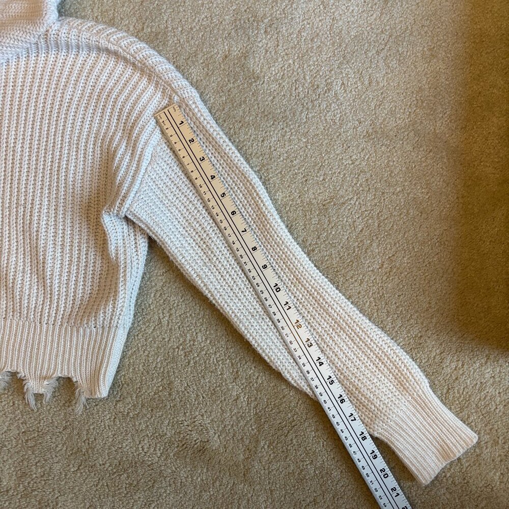 Love Tree Distressed Acrylic Crop Knit Hoodie in White - Picture 9 of 9